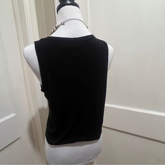 Rachel Roy Black Ribbed V-Neck Tank Top Women's X-Large - Picture 4 of 7